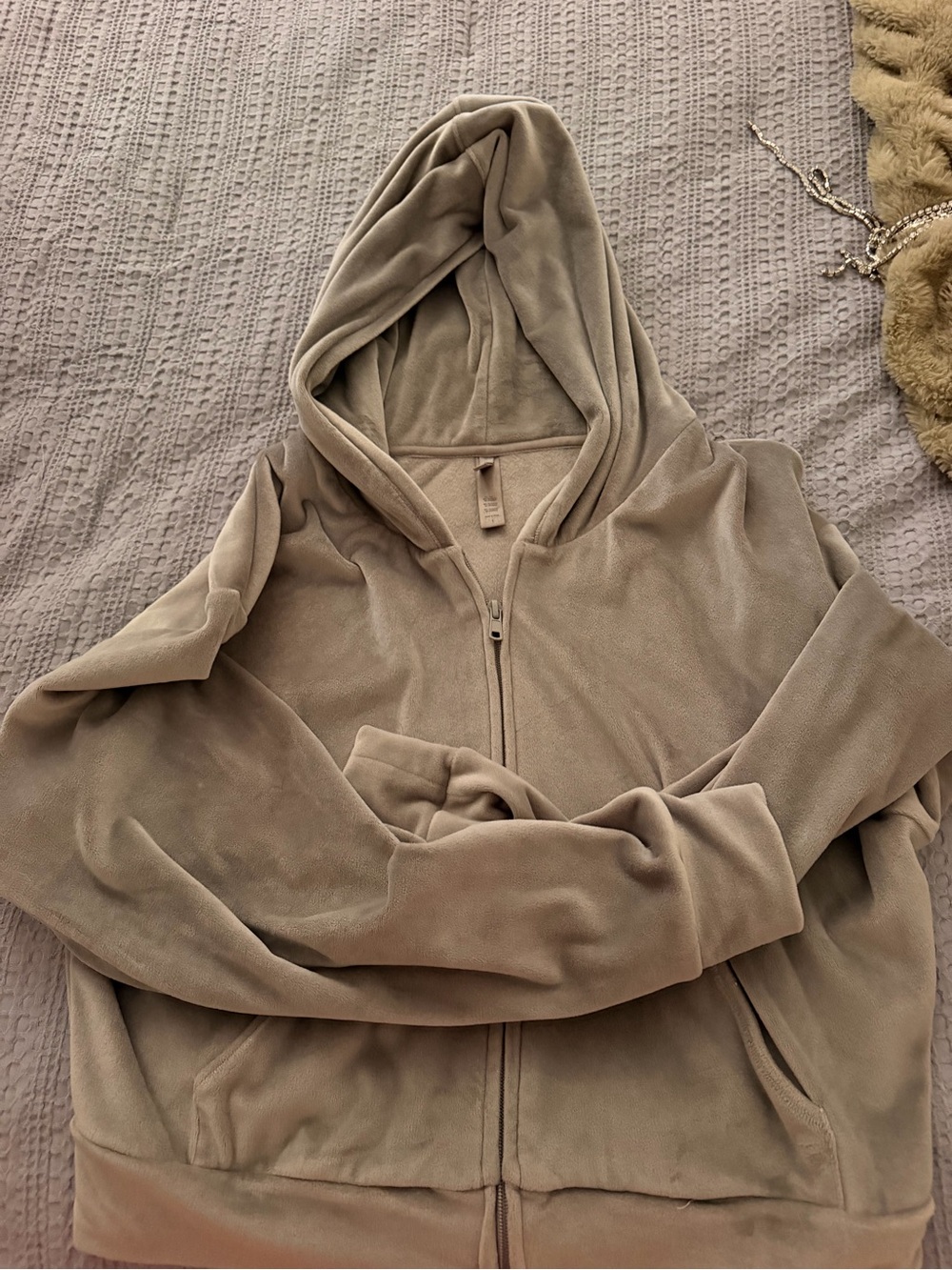 SKIMS velour cropped Hooded Jacket